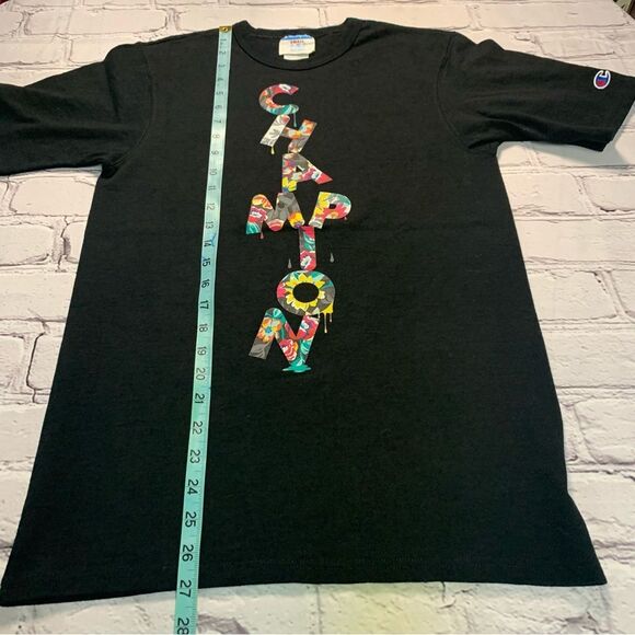CHAMPION Men’s Happy Color Abstract Black T-Shirt Big Spell Out Cheerful Graphic - Picture 8 of 9